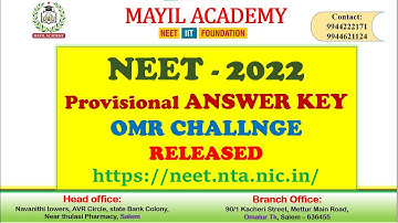 NEET 2022 ANSWER KEY RELEASED BY NTA | MAYIL ACADEMY