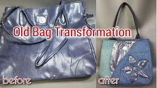 Sewing denim tote bag, Transforming old, worn-out Tommy Hilfiger bag