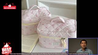 3256807190652716 Pink Color Bowknit Print Cosmetic Bag Large Capacity Makeup Bag Pouch