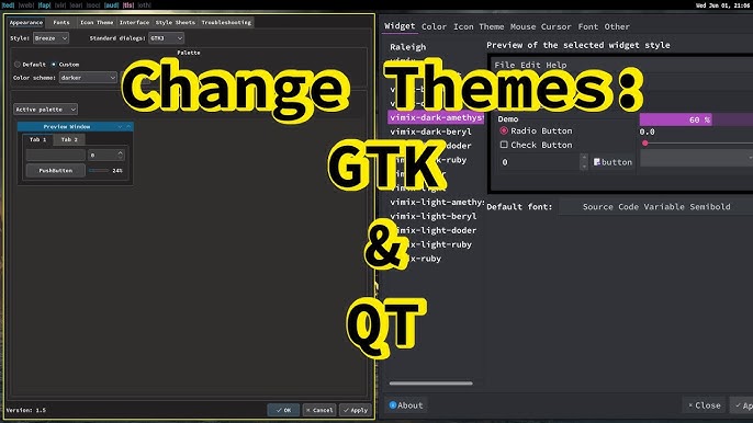 Dark mode, Overlay Scrollbar in Falkon, Qutebrowser with Qt 5.15