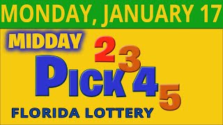 PICK MIDDAY Florida Lottery drawing for January 17, 2022.
