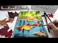 How to paint maple leaves with water ripples and reflection in watercolor 