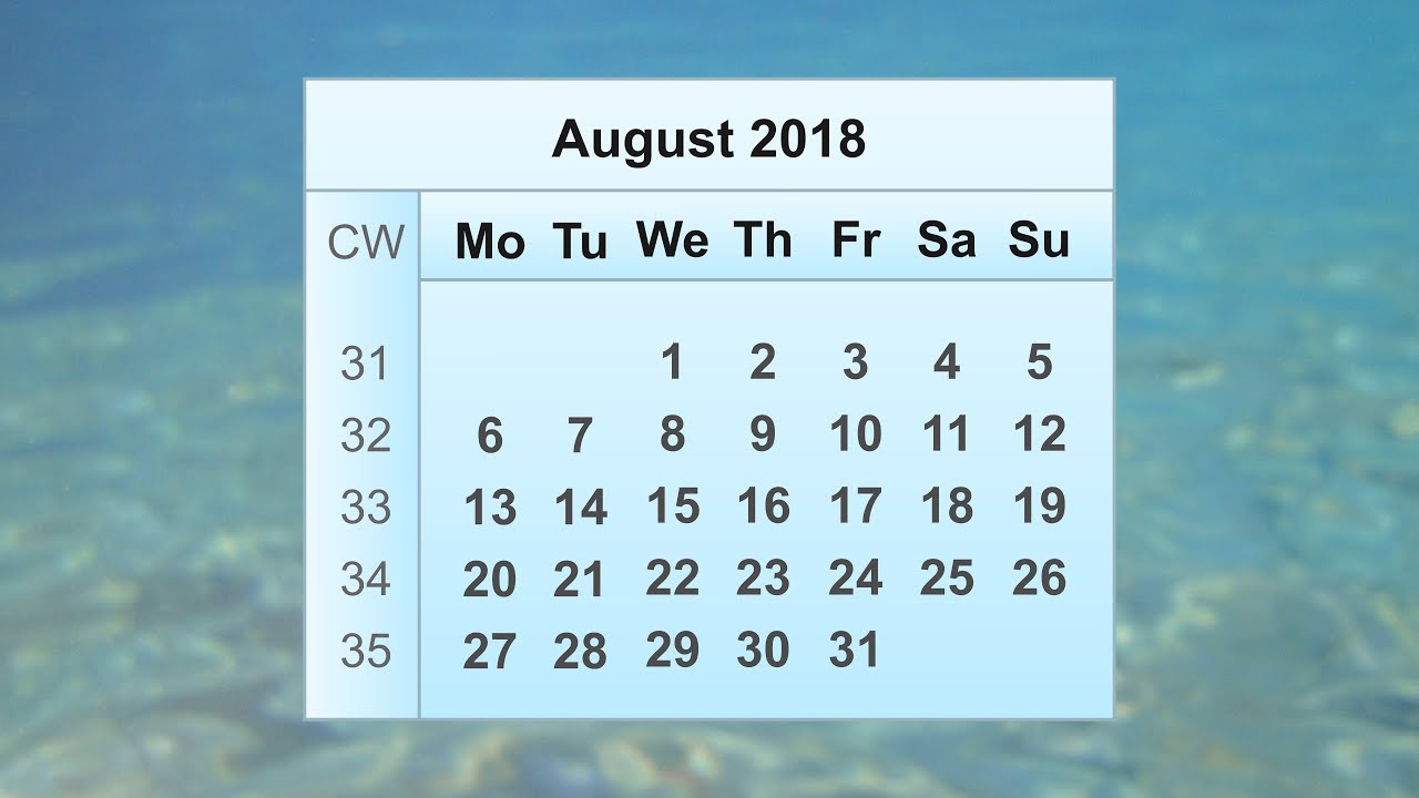 August 2018 Calendar