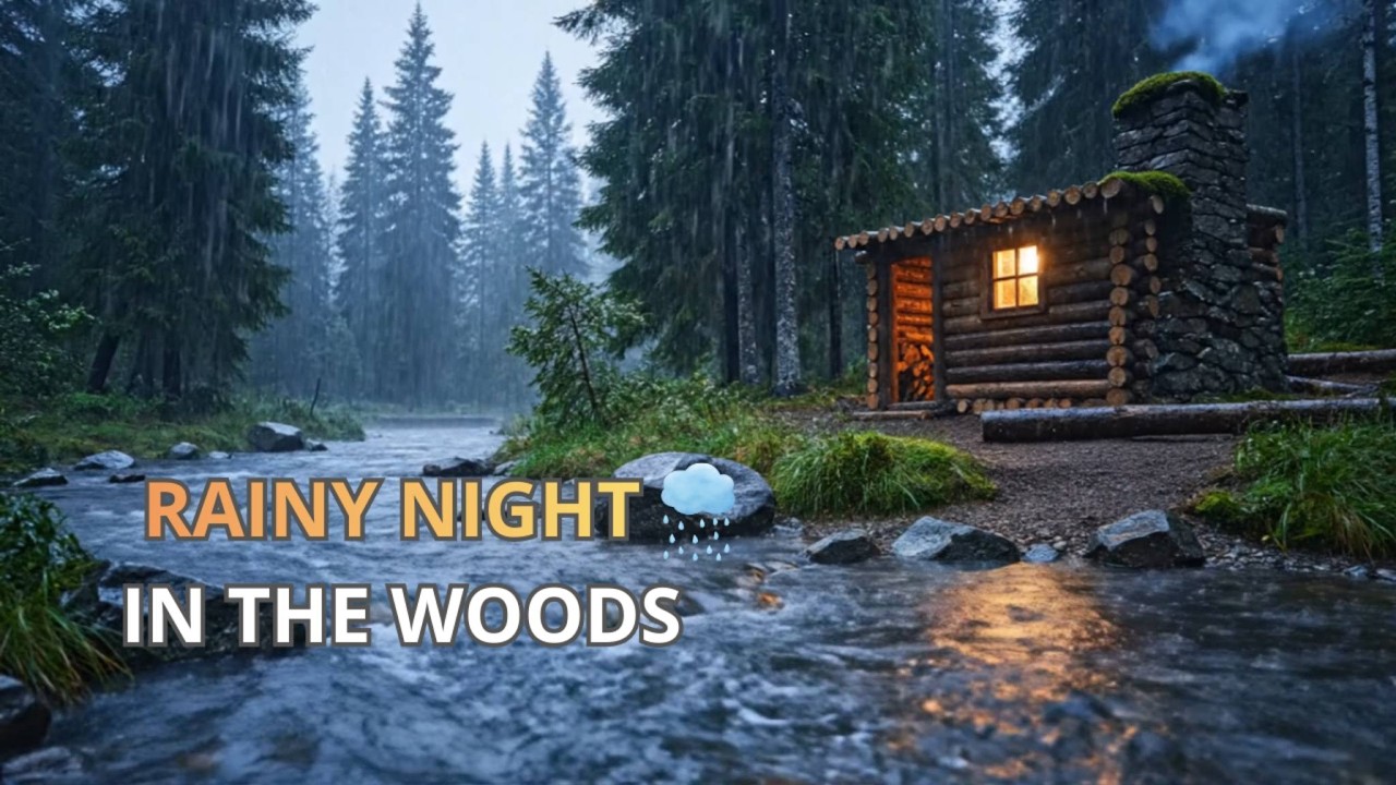 Heavy Rain at Night by the River | Cozy Cabin Ambience for Deep Sleep