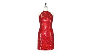 Short Handmade 10mm Flat Red Sequin Dress with Chinese Collar