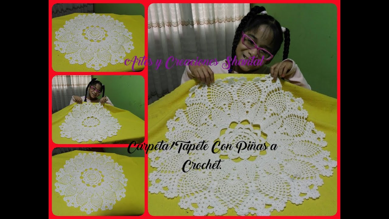 Carpeta/Tapete Mediano con Piñas a Crochet.