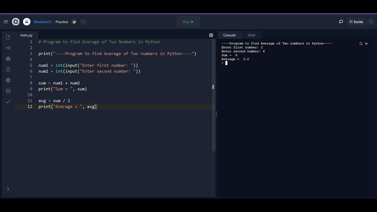 Program to find average of two numbers in Python(in 25 minute