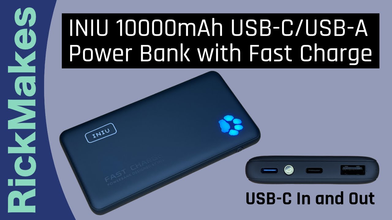 INIU Portable Charger, 10000mAh 5V/3A Slimmest Power Bank, USB C in&Out  Battery Pack for iPhone Samsung Google LG iPad and More, Black