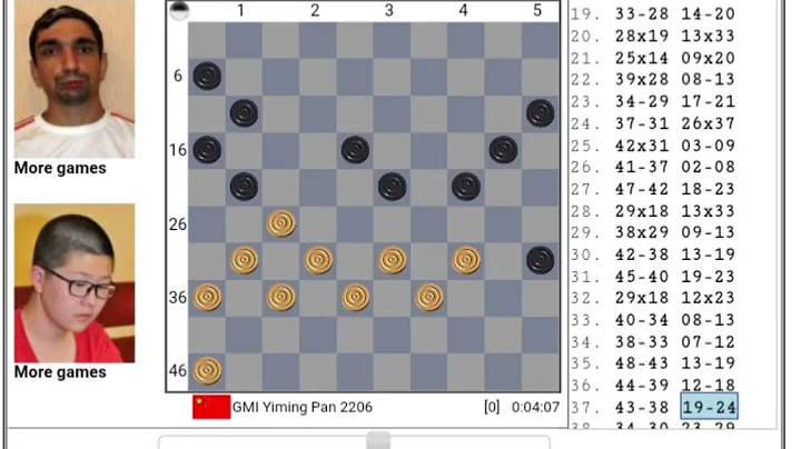 Yiming Pan-Alexander Getmanski 0-2.Draughts