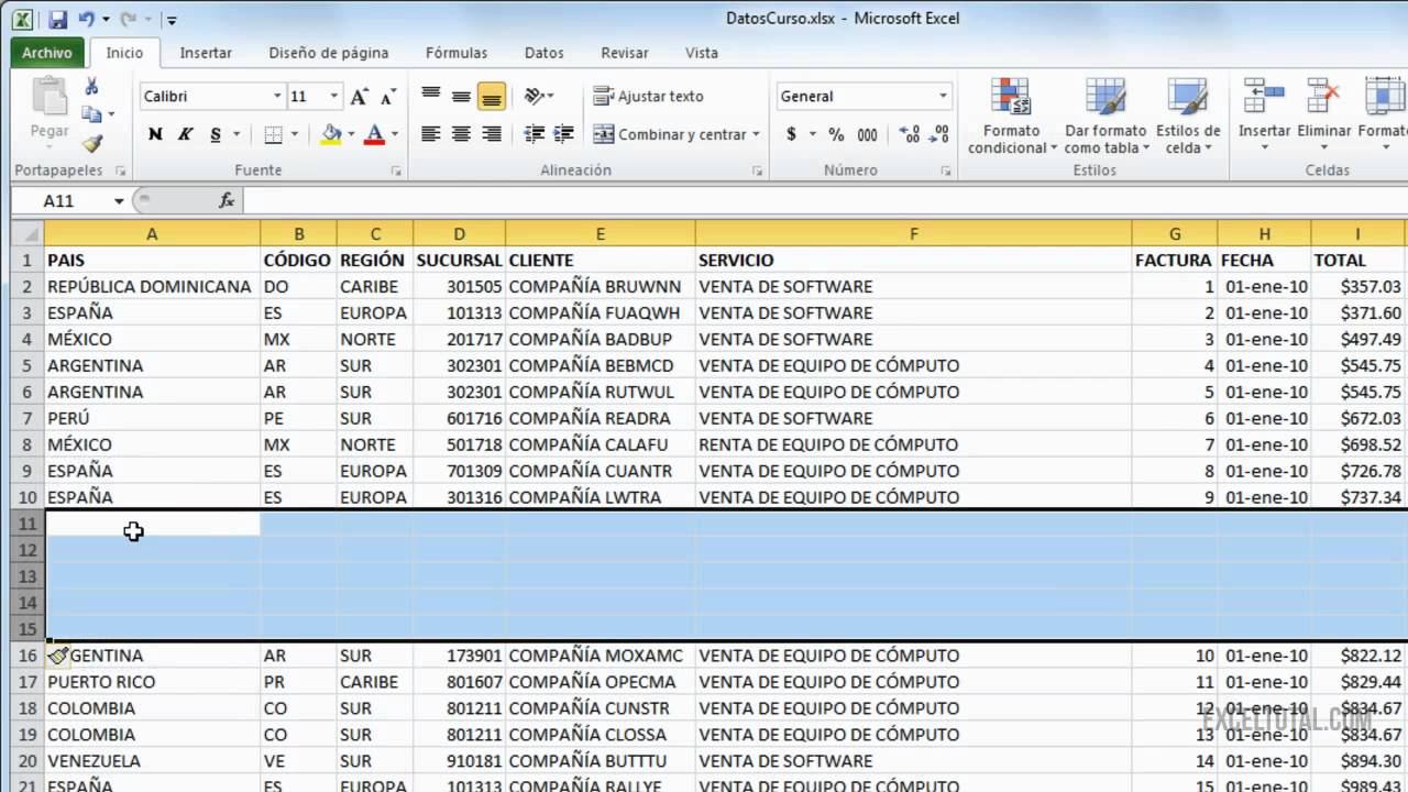 Cómo Insertar Columnas Y Filas En Excel 2010 Youtube