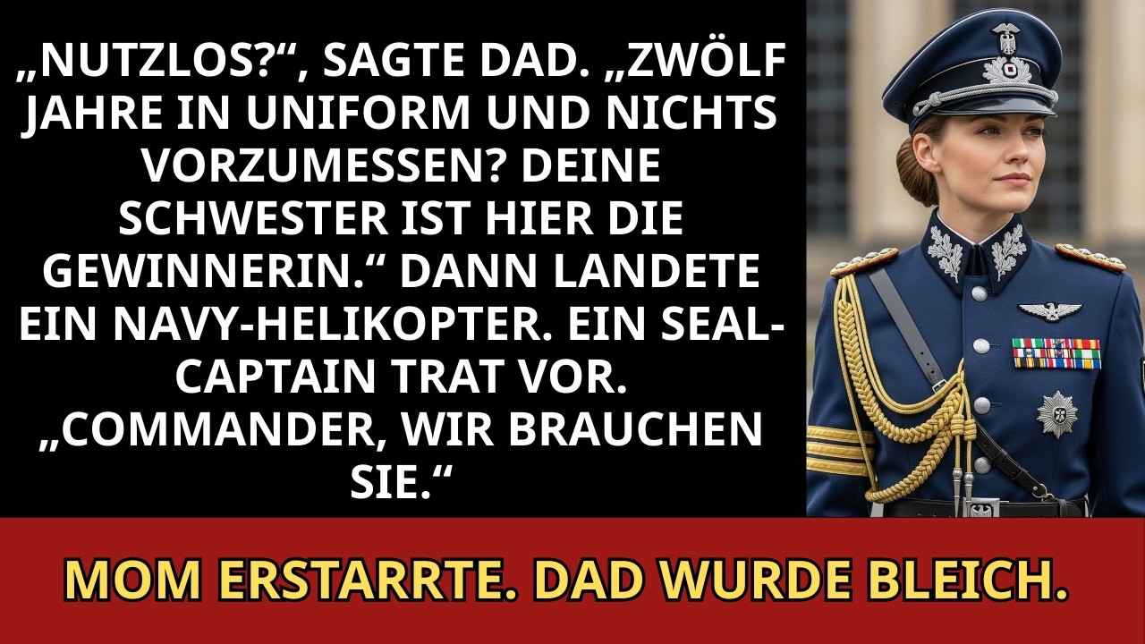 Meine Familie nannte mich nutzlos — bis ein Navy Heli mitten auf der Graduation landete…