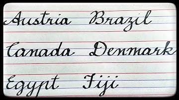 A to Z list of Countries names in cursive, Cursive writing Capital letters & small letters practice