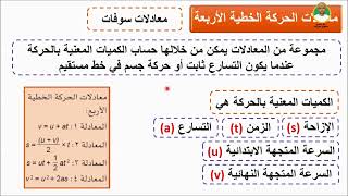 الدرس السابع : معادلات الحركة الخطية