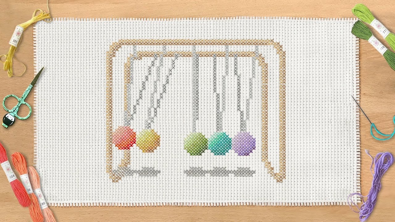 Newton's Cradle in Cross Stitch - A Relaxing Animation with Soft Piano Music (short version)