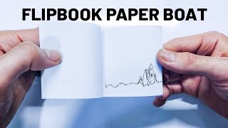 Paper boat on the waves of the sea in the form of a flipbook
