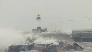 High winds and waves testing the newly rebuilt Canal Park, Duluth, MN 11\/10\/2022