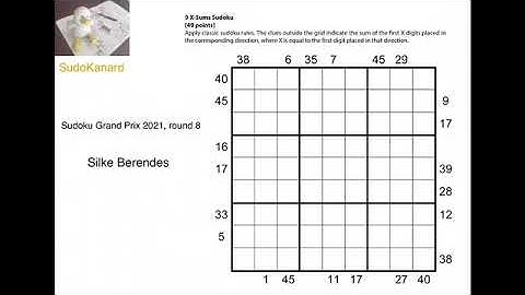 [Eng] X-Sums Sudoku, by Silke Berendes (Sudoku Grand Prix 2021, round 8, puzzle 9)