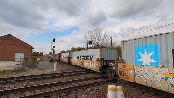CSX eastbound intermodal freight train in Marion Ohio 
