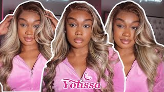 IT&#39;S GIVING HOLLYWOOD VIBES! 🔥 Perfect Blonde Highlight Wig Install&amp; Style Ft. Yolissa Hair