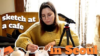 Cafe art vlog in Korea Seoul!: Cozy sketching in public