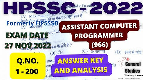 HPSSC ASSISTANT COMPUTER PROGRAMMER (966) - 2022 | ANSWER KEY | EXAM DATE : 27 NOV 2022