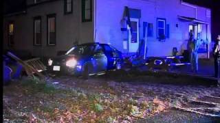 5am: Car rips porch off house after chase