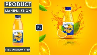 Product manipulation in Photoshop | orange juice advertising poster design | photoshop tutorial