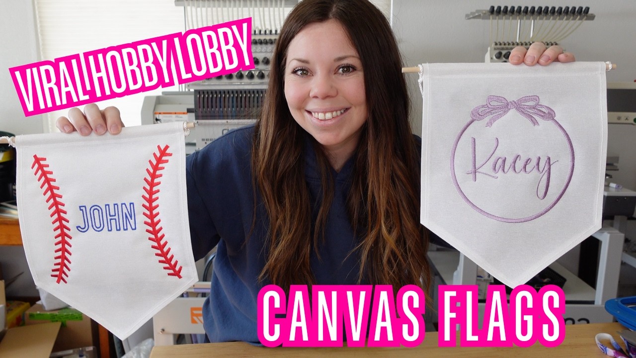 Embroidering VIRAL Hobby Lobby Canvas Flag Banners | Ricoma Marquee 2001-10S Embroidery Tutorial