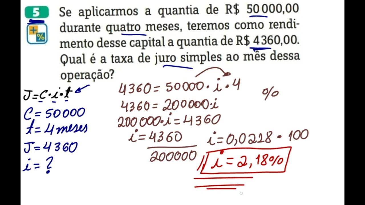 5- Se aplicarmos a quantia de 50000 durante quatro meses teremos como ...
