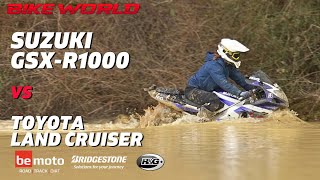 GSX-R1000 vs Toyota Land Cruiser | Carwow Off Road Challenges.