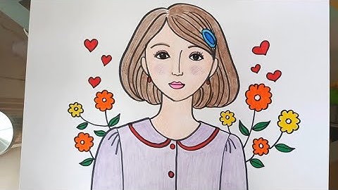 Vẽ tranh chân dung mẹ em/ Bé học vẽ và tô màu/draw portrait of mother/ Hoạ Mi kid
