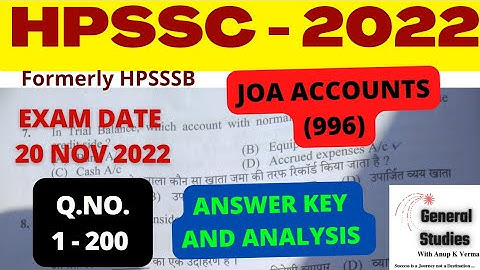 HPSSC JAO ACCOUNTS (996) -2022 | ANSWER KEY| EXAM DATE : 20 NOVEMBER 2022