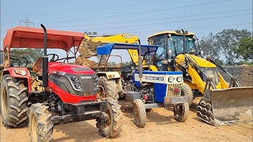 Jcb 3dx Eco Xpert Backhoe Machine Loading Soil In Mahindra 4WD and Swaraj Tractor | Jcb and Tractor