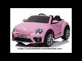 Coche eléctrico para niños Volkswagen Beetle 12v, asiento de cuero, neumáticos de goma EVA, rosa