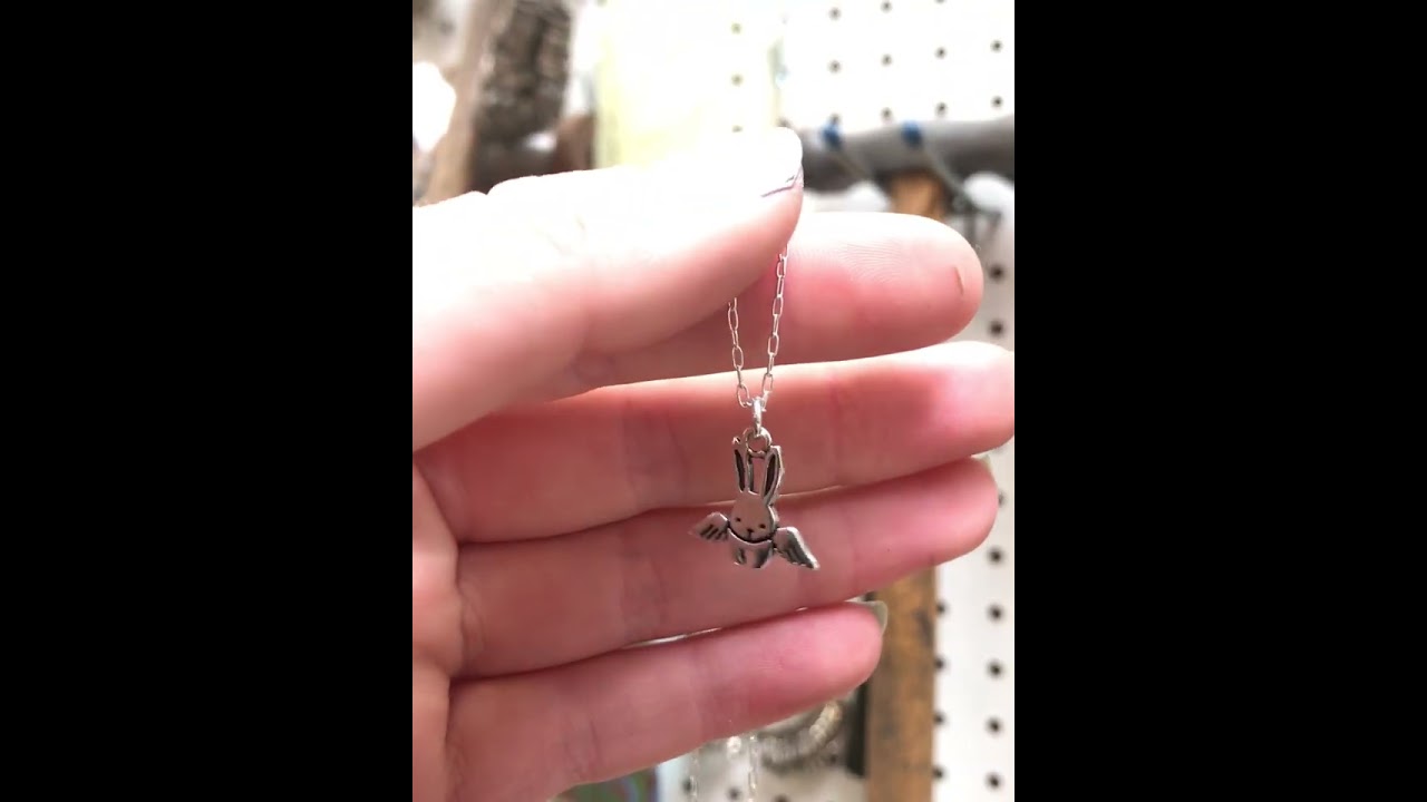 Tiny Sterling Silver Angel Bunny Charm Necklace 