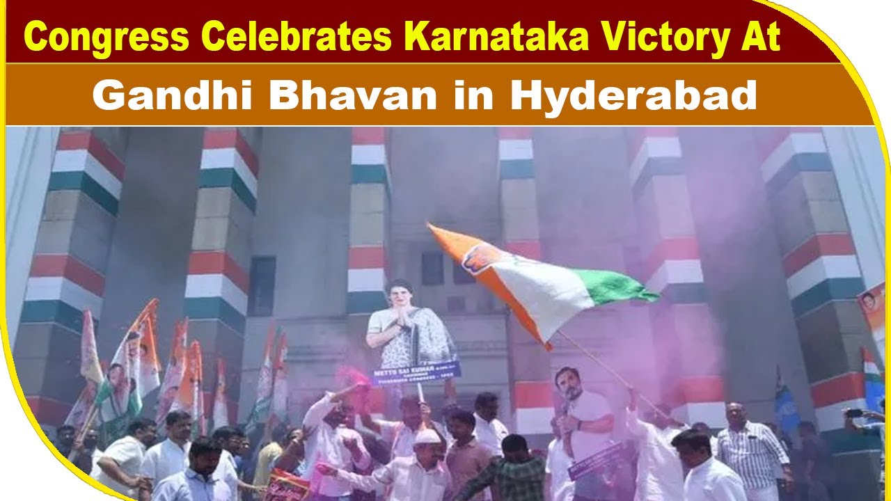 Congress Celebrates Karnataka Victory at Gandhi Bhavan in Hyderabad