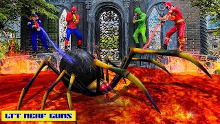 LTT Nerf Guns: Squad Spider Man X Warriors Nerf Gun Fight Criminal Group Threats From Monsters