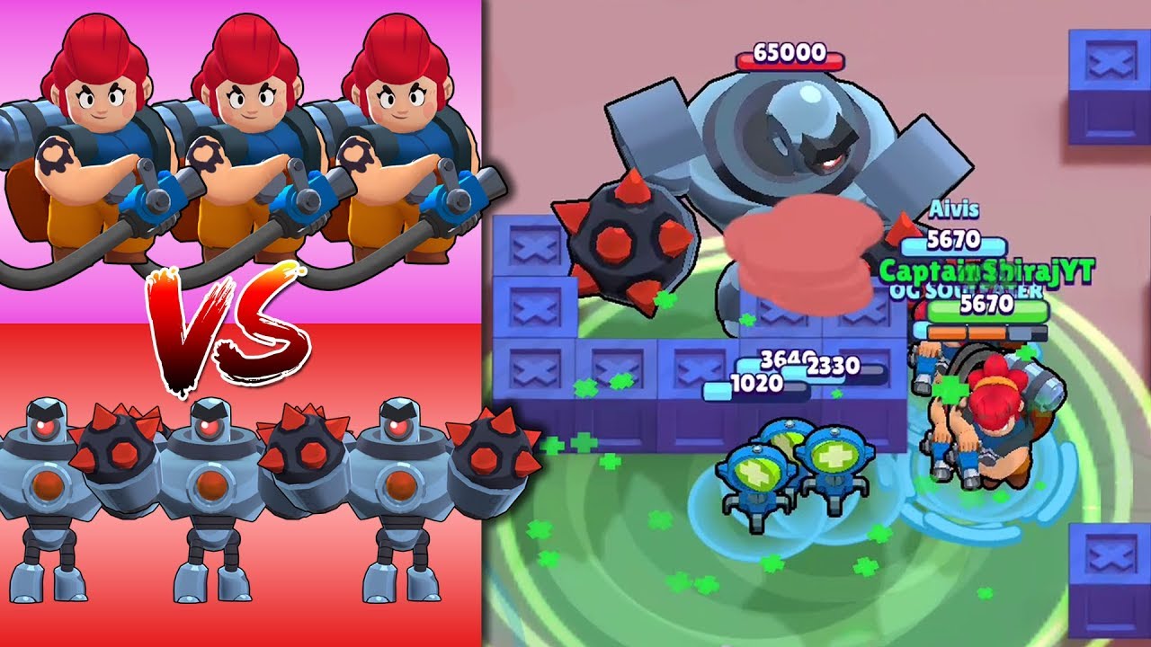 Triple Pam Vs Robots In Robo Rumble Brawl Stars Gameplay Youtube - brawl stars gunner robot robo rumble