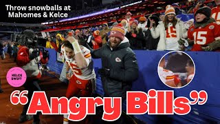 😲 MAD Bills fans THROW SNOWBALLS at Patrick Mahomes \& Travis Kelce after playoff LOSS to Chiefs