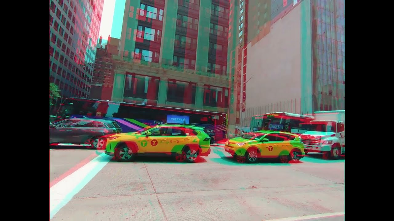 3D New York: Anaglyph - More 5th Ave and Times Square - binaural audio