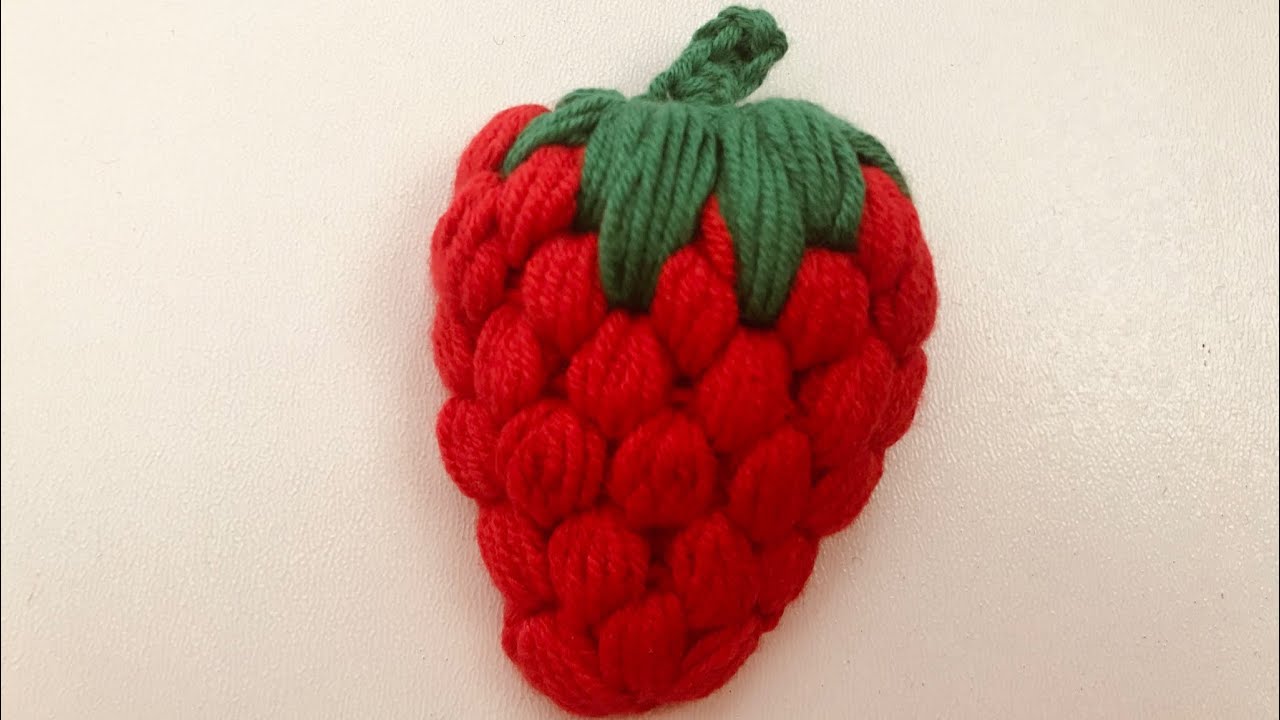 Tığ işi 3 boyutlu çilek motifi 🍓çilekli hırka için | strawberry cardigan knitting pattern
