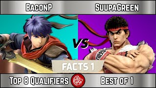 BaconP (Ike) vs SuupaGreen (Ryu) - Top 8 Qualifiers | FACTS 1 - SSBU