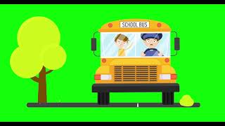 School bus with children ride ti school green screen, 4k video