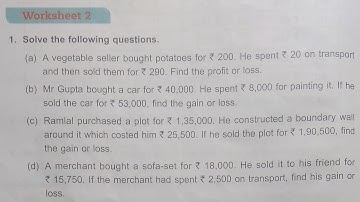 Dav Class 5 Math Unit 11 Worksheet 2 || Profit And Loss  || @madhubanclasses