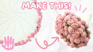 (LEFT HANDED) flower bouquet blanket tutorial for BEGINNERS | how to crochet a rose bouquet blanket