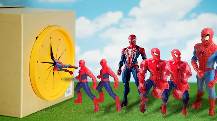 Various Size of Spiderman go into the Hole in  Box