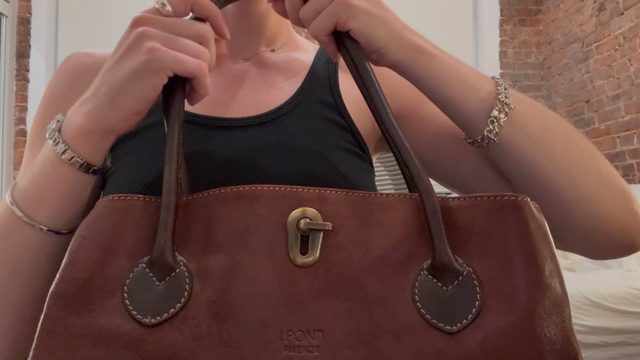 ASMR Leather Bag Show and Tell (whispering, tapping, scratching with Blue Yeti mic)