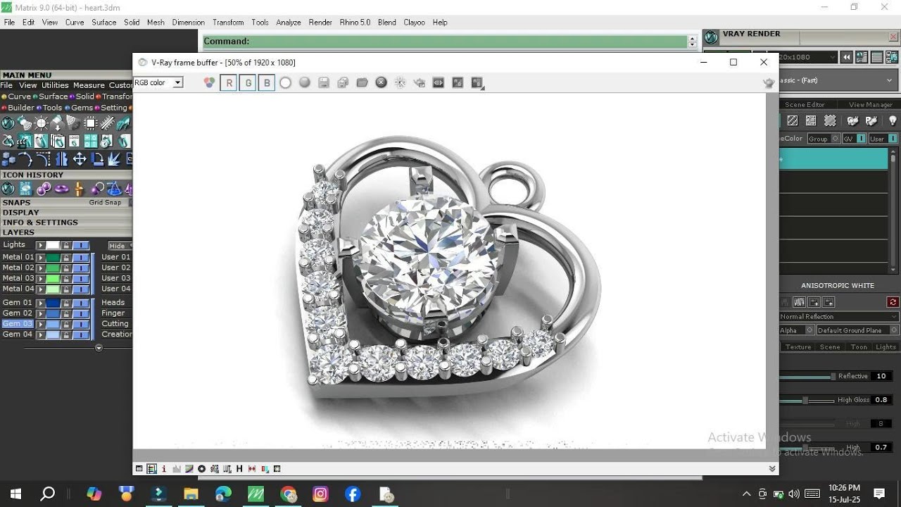 Rhino Jewelry CAD Tutorial | Full Heart  Pendant Design Process Step by Step