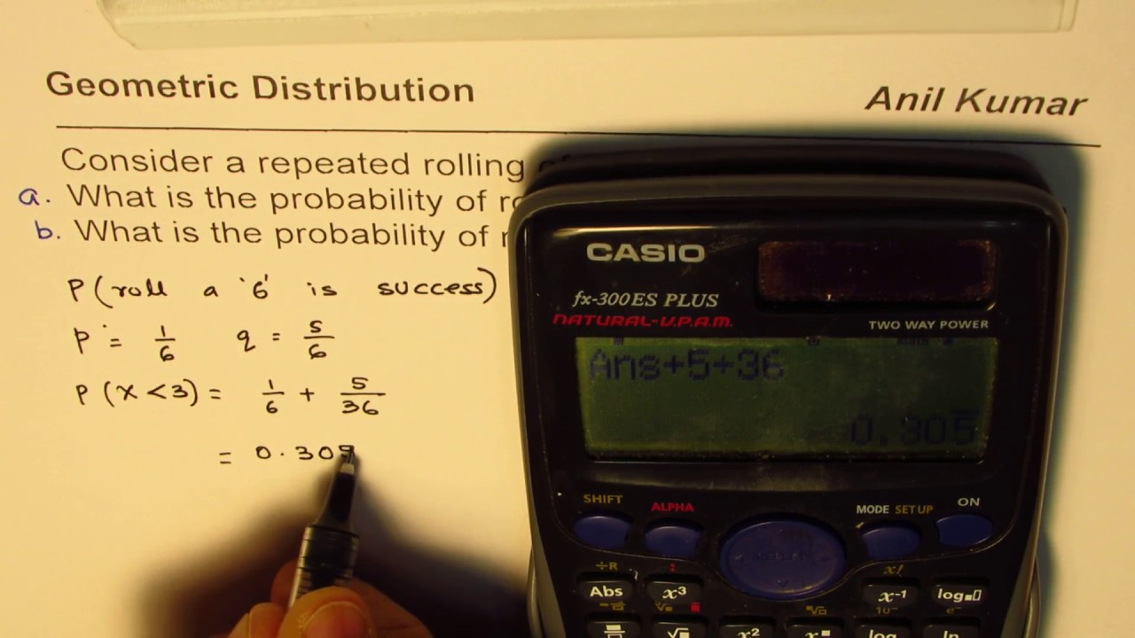 What is the probability of rolling a six in fewer than 3 times YouTube