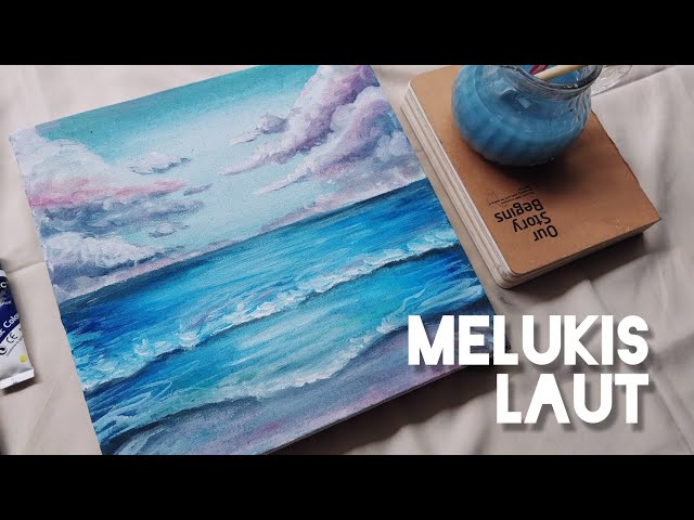 CARA MELUKIS PEMANDANGAN LAUT DAN PANTAI PEMULA #melukis #caramenggambar class=